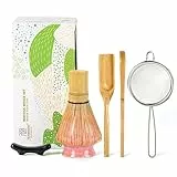 TEANAGOO Matcha Schneebesen Set,Matcha Schneebesen (100 Zinken) mit rosa Halter,6-PCS Traditionelles Starter Set,Schaufel (Chashaku) für die Zubereitung von Milchkaffee,Geschenk für Freund/Familie