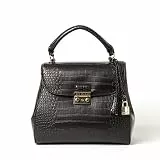 Mac Douglas - Handtasche in Kroko-Optik, Schwarz – Rio aus der Meryl-Kollektion – Größe S: 26,5 x 23 x 12,3 cm – große Fächer innen mit Taschen – abnehmbarer Schultergurt, Schwarz , S