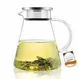 CnGlass Teekanne Glas 1,2L mit Edelstahlsieb, Glasteekanne Herdplattensicher, Klar Teebereiter für losen Tee