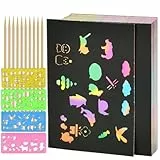 Kratzbilder Papier für Erwachsene 100 Stück, Regenbogen Kratzpapier Weihnachten Bastelset mit 10 Holzstifte und 4 Malschablonen, Kratzbuch Kratzmalerei Kratzbilder Scratch Painting Kratzbild für DIY