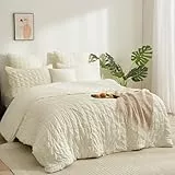 Boqingzhu Seersucker Bettwäsche Set Creme Beige Weiß 135x200cm Atmungsaktiv Kühlend für Sommer Bettbezug & Kissenbezug mit Reißverschluss
