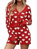 Tankaneo Damen Valentinstag-Pullover-Set, Herzstrick, langärmelig, kurze Strickjacke und Shorts, 2-teiliges Outfit, Rot/Ausflug, einfarbig (Getaway Solids), X-Large