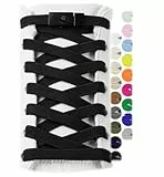 Stepace 2 Paar Elastische Schnürsenkel ohne Binden - 8mm Breit Flache Hohe Elastizität mit Metallschnalle für Sneaker Kinder Erwachsene Schwarz 120
