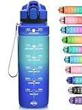 Niggeey Sport Trinkflasche 500ml, 700ml, 1L, 1,5L Trinkflasche Kinder Auslaufsicher, BPA-frei Tritan Motivierende Wasserflasche mit Zeitmarkierung, Sportflasche für Kinder, Schule, Fitness, Gym