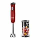 Russell Hobbs Stabmixer [Pürierstab] Desire Rot (2 Geschwindigkeitsstufen, spülmaschinengeeigneter Mix-/Messbecher 700ml, BPA-frei, Zerkleinerer für Smoothie, Suppen, Saucen, Babynahrung) 24690-56