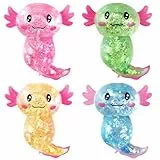 4 Stück Axolotl Squeeze Stress Spielzeug – Stressabbau & Entspannung, Glitzernde Axolotl Antistress Spielzeug Squishy, Squishy Squeeze Toys, Fidget Toys (Orange Blau Pink Grün) für Kinder Erwachsener