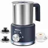 SIMPLETASTE Milchaufschäumer Elektrisch 4-in-1, 250-500 ML Heißer & kalter Milchschaum， 600 W Spülmaschinengeeigneter Milchschäumer aus Edelstahl für Cappuccino Latte Eiskaffee