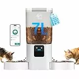 Futterautomat Katze 2 Näpfe mit APP: 7L katzenfutter automat mit Langsamer Vorschub, 5G WiFi Doppel Futterspender Katzen, Trockenfutter Automat für Mehrere Haustiere, WLAN Futterautomat Hund
