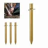 Relaxdays Heringe, Stahl, T-Profil, 30 cm lang, Öse, 4er Set Zeltheringe, stabil, schlagfest, Camping und Garten, gold