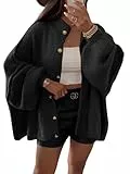 Saodimallsu Strickjacke Damen Kurz Laternenärmel Cardigan Knopfleiste Open Front Sweater Langarm Lose Strickmantel Herbst Winter Gestrickt Jacke Schwarz S
