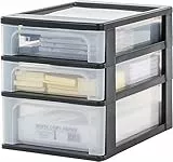 Iris Ohyama, Schreibtisch-Organizer mit 2 flache und 1 tiefe Schublade, Schwarz, Easy-Pull-System, A4, A5 & A6 Format, Schreibtisch Organizer für Büro, Schule, Schreibwaren, BPA-frei, Drawer, OCH-2021