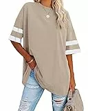 Ebifin Damen Oversize T Shirt Rundhals Kurzärmeliges Tops Casual Lockere Basic Sommer Tee Shirts Bluse.Khaki.XXL