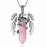 XIANNVXI Drachen Kette Damen Herren Rosenquarz Kristalle Halskette Damen Anhänger Sechseckiger Edelstahl Silber Edelsteine Halsketten Spiritueller Schmuck Geschenk für Papa Mama