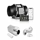 iPower GLFANXSETINLECWIFI6D8C 15,2 cm Inline-K-Ventilator, Kohlefilter, 2,4 m Luftführung mit Temperatur Luftfeuchtigkeit App-Steuerung über WLAN, für Hydrokultur/Wachstumszelt, Schwarz