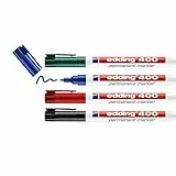 edding 400 Permanentmarker - schwarz, rot, blau, grün - 4 Stifte - feine Rundspitze 1 mm - wasserfest, schnell-trocknend - wischfest - für Karton, Kunststoff, Holz, Metall, Glas