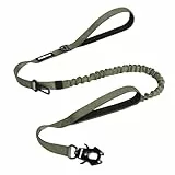 PetBonus Heavy Duty Taktische Hundeleine, 1,5m Bungee Hundeleine mit 2 Gepolsterten Griffen, Autosicherheitsgurt, No Pull Trainingsleine für Große und Mittlere Hunde (Armee Grün)