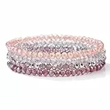 Damen Kristall Perlen Armband, Mehrschichtiges Steine Armband Boho Kristall Stein Perlen Armbänder Modeschmuck Geschenke für Frauen Mädchen (Helles Rosa)