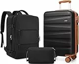 UKEIN Gepäck-Set mit Rucksack, Polycarbonat-Handgepäck, Fluggesellschaftsgenehmigung mit Spinnrädern, Hartschalen-Reisekoffer-Set mit TSA-Schloss, Schwarz, Carry On 3 Piece Set (20inch), Gepäck mit