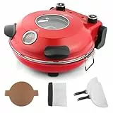 KLAIF Elektrischer Pizzaofen 420 °C, separat regelbare Ober- und Unterhitze, 31 cm Keramik-Pizzastein, inkl. 4-teiligem Pizzazubehör-Set, 1200 W, Modell LMR-Rot