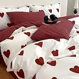 Michorinee Herz Bettwäsche 135x200 Weiß mit Roten Herzen Herzmuster Aesthetic Bettbezug Set 2 Teilig Herzchen Romantisch Mikrofaser Weich Bettwäsche-Sets mit Reißverschluss und Kissenbezüge 80x80 cm