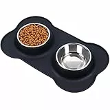 VIVAGLORY Hundenäpfe Edelstahl Futternäpfe für Hunde und Katzen mit Rutschfester auslaufsicherer Silikonunterlage, 450ml ea., Schwarz