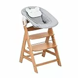 hauck Alpha Newborn Set Pre, Nature Beige - Babystuhl mit Neugeborenenaufsatz ab Geburt, Mitwachsender Holzhochstuhl bis 90 kg Inklusive 5-Punkt-Gurt, Schrittgurt & Schutzbügel