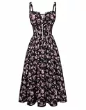 SCARLET DARKNESS Damen Floral Korsett Kleid Sommer Freizeit Milkmaid Sonnenkleid mit Taschen Schwarz Weiße Floral XL