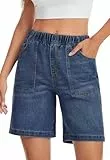 Alaster Queen Jeans Damen Bermuda Shorts Elastischer Bund Sommer Kurze Hose Damen Shorts Klassische Bermuda Jeans Dunkelblau XL