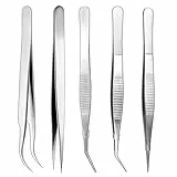 5 STK Edelstahl Pinzetten Set, Präzisionspinzette Gebogene Pinzette Spitz Pinzetten Profi, Mehrzweckpinzette für Basteln, Kochen, Reparieren, Backen, Grillen, Modell Craft Tweezers (5 Längen)