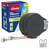 Vileda Duale Cordomatic einziehbare Wäscheleine, 30 m, 2 x 15 m Wäscheleine, hält bis zu 30 kg, ausziehbare Wäscheleine, automatisches Einziehen, stark und langlebig, Wandmontage für den Innen- und