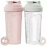 PZMLOASN 2 Stück Protein Shaker bottle 700ml - Auslaufsicherer Schraubdeckel - BPA-frei, aus babyflaschentauglichem Material, für Damen und Herren (Rosa+Weiß)