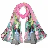 FAIRYGATE Schal Bunt Damen Tuch Blumenmuster - 155x50cm Elegant Rosa Schals für Frauen Halstuch 007
