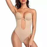 SLIMBELLE Shapewear Damen Body Rückenfrei Formend Full Slip Figurformende Nahtlose BH Rückenfreies Kleid mit Trägern(Beige,XL)