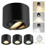 GBLY 4 Stück LED Aufbauspot Schwarz: Spots Deckenleuchte Dimmbar Ø80x50mm Extra Flach Deckenspots 3000K/4000K/6500K Aufputz Deckenleuchte Aluminium LED 30°Schwenkbar Aufbaustrahler Rund