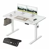 FEZIBO Höhenverstellbarer Schreibtisch mit USB-A und USB-C-Ladeanschlüssen, 140 x 70 cm Schreibtisch Höhenverstellbar Elektrisch, Ergonomischer Steh-Sitz Tisch für Heimbüro, Standing Desk, Weiß