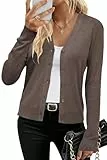 Arach&Cloz Strickjacke Damen Wolle Blend V Ausschnitt Cardigan Langarm Strickmantel Solid Strickpullover mit Knopf (A-Coffee,M)