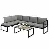 Outsunny Modulares Eck-Gartenmöbelset für 5 Personen, Sofas, Stuhl ohne Armlehnen, Couchtisch, Kissen, Metall- und Textileline-Gestell, Gartenmöbel, Terrasse, Balkon, grau