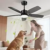 Airwit 106cm Deckenventilator mit Beleuchtung Doppelseitige Flügeln, Leise Deckenventilator mit Licht und Fernbedienung, LED Lampe mit Ventilator für Schlafzimmer Wohnzimmer, Umkehrbar DC Motor