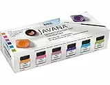 KREUL 81800 - Javana Seidenmalfarben, Set Trendfarben, 6 Farben im 20 ml Glas, 20 ml Konturenfarbe und ein Pinsel, hochpigmentierte brillante Farben, für Seide und helle Textilien