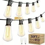 Lichterkette Led Außen Strom Outdoor - 9M 15+2 ST38 Glühbirnen Garten Beleuchtung Balkon Lichterketten Aussen IP54 Wetterfest Pavillon String Lights für Terrasse Party
