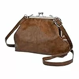 CHAMAIR Vintage Tasche Kiss Lock Umhängetaschen Damen,Elegante Münzbeutel PU Leder Schultertasche Crossbody für Shopper Daily Use