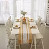 Skcess Tischdecke Läufer Jacquard mit Quasten, Table Runner Polyester Tischläufern Gelb, Tischläufer für Küche Vintage Hochzeit Tabletop Dekor, 35x120cm