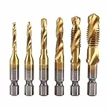 Watris Veiyi 6 teilig HSS Bohrer Set, 1/4'/6.35mm M3-M10 Sechskantschaft Gewindebohrer Set, Gewindeschneider Set, Metrisches Gewinde, Zum Bohren und Schneiden von neuen Gewinden