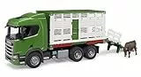bruder 03548 - Scania Super 560R Tiertransporter LKW mit 1 Rind - 1:16 Fahrzeuge, Lastwagen, Vieh Anhänger, Spielzeug ab 4 Jahre