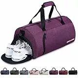 BECOJADDE Sporttaschen für Damen und Herren, 35L Reisetasche Duffel Bag Übernachtungstasche mit Schuhfach & Nassfach, wasserdichte Handgepäcktasche für Sport, Fitnessstudio, Schwimmen, Lila