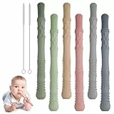 ORAGKE Beißröhrchen Zahnungshilfe Baby, 6 Stück Beißring Silikon BPA-frei, Beißspielzeug, Beißstab, Beißstange mit 2 Reinigungsbürsten, Zahnen Hilfe Greifling Baby Spielzeug 6 monate
