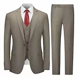 Cooper & Nelson Herrenanzug, schmale Passform, 3-teilige Anzüge für Herren, EIN-Knopf-Jacke, Weste, Hose mit Krawatte, Smoking-Set, Khaki, S