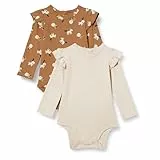 Amazon Essentials Baby Mädchen Langarmbodys mit Rüschen, 2er-Pack, Blasser Pfirsich/Löwe und Pony, 12 Monate