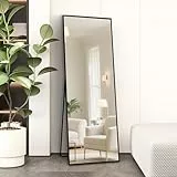 AUFHELLEN Ganzkörperspiegel 140x50cm mit Schwarz Metallrahmen Standspiegel HD Groß Wandspiegel mit Haken für Wohn-, Schlaf- und Ankleidezimmer Spiegel