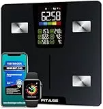 Personenwaage digital Testsieger 2025, Körperwaage bis 225kg, Körperfettwaage mit 17 Körpermesswerten, Körperanalyse mit App, Waage mit Körperfett und Muskelmasse mit großem LED-Display - Schwarz
